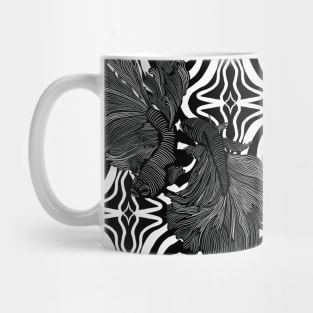 Two Betta Fish on Black and White Pattern Mug